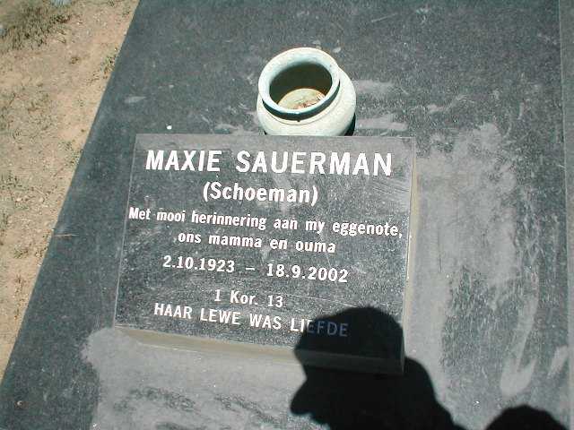 SAUERMAN Maxie nee SCHOEMAN 1923-2002