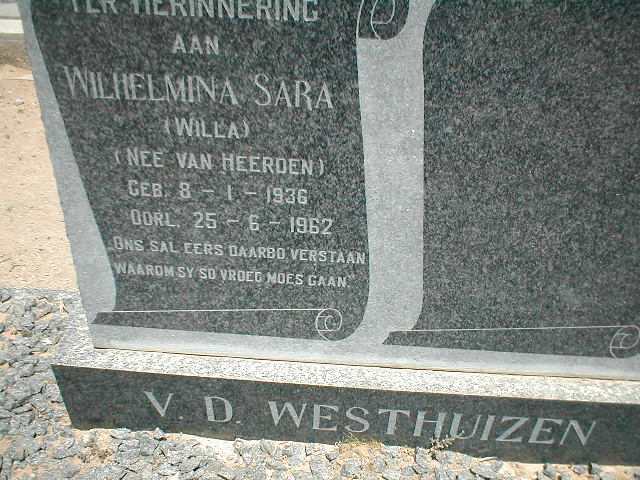 WESTHUIZEN Wilhelmina Sara, v.d. nee VAN HEERDEN 1936-1962