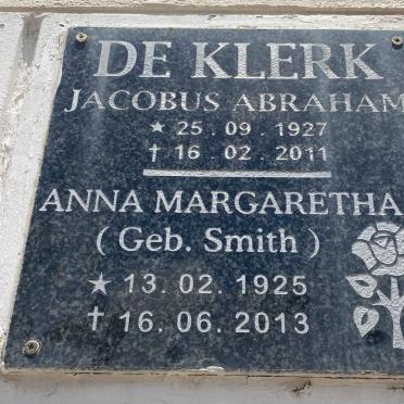 KLERK Jacobus Abraham, de 1927-2011 & Anna Margaretha S. SMITH 1925-2013