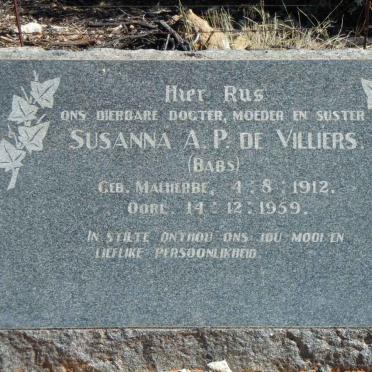 VILLIERS Susanna A.P., de nee MALHERBE 1912-1959