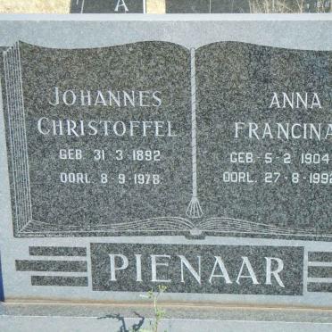 PIENAAR Johannes Christoffel 1892-1978 &amp; Anna Francina 1904-1992