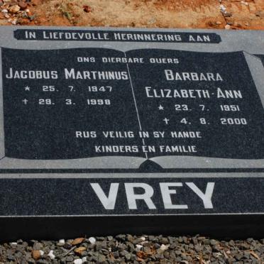 VREY Jacobus Marthinus 1947-1998 &amp; Barbara Elizabeth-Ann 1951-2000