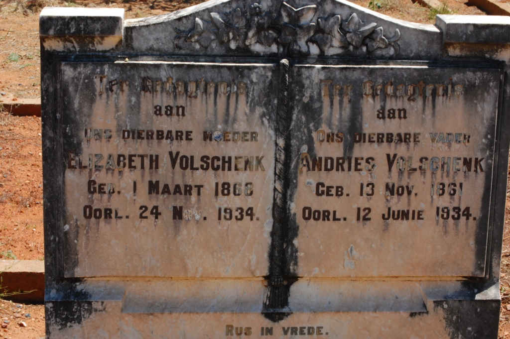 VOLSCHENK Andries 1861-1934 &amp; Elizabeth 1861-1934