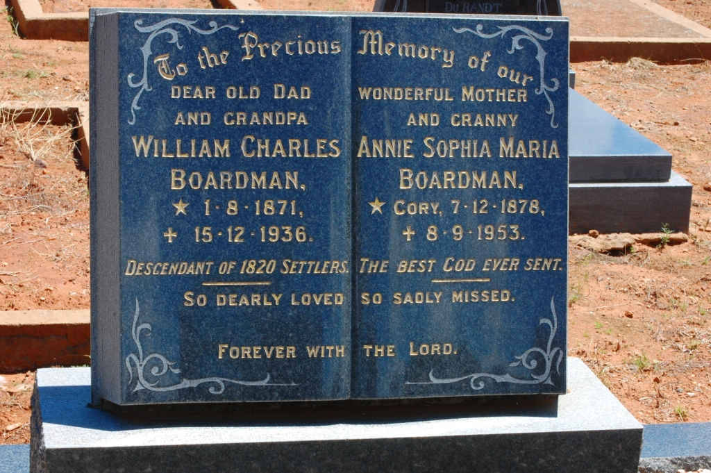 BOARDMAN William Charles 1871-1936 &amp; Annie Sophia Maria CORY 1878-1953