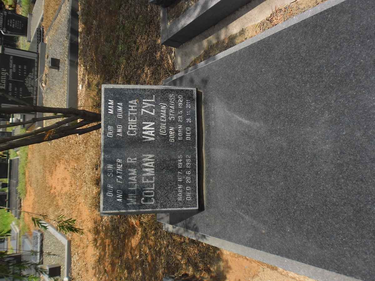 ZYL Grietha, van previously COLEMAN nee STRAUSS 1920-2011 :: COLEMAN William R. 1945-1982 