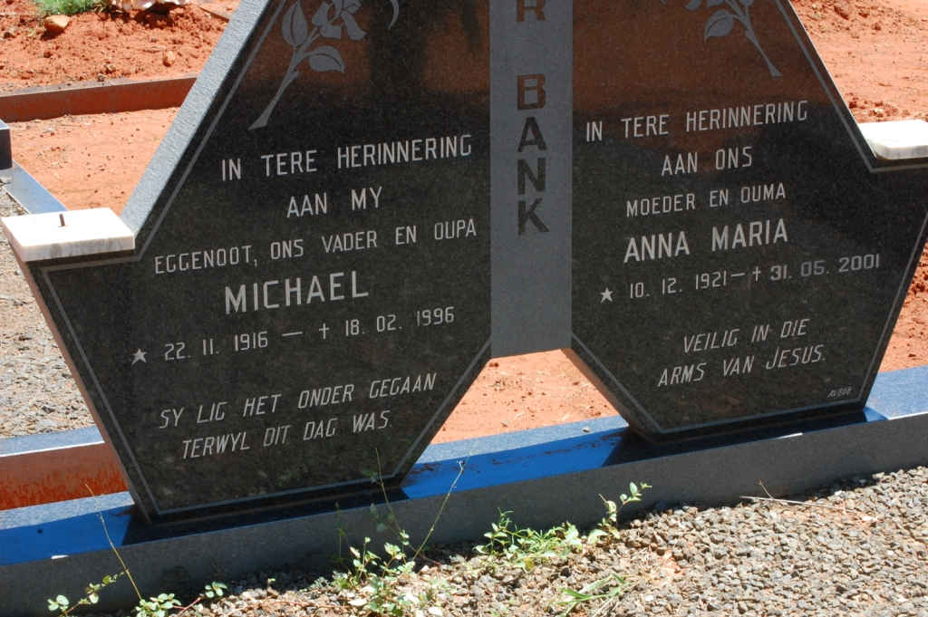 BANK Michael, van der 1916-1996 &amp; Anna Maria 1921-2001