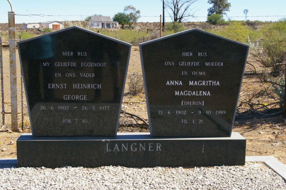 LANGNER Ernst Heinrich George 1902-1977 &amp; Anna Magritha Magdalena THERON 1902-1989