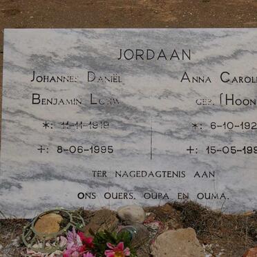 JORDAAN Johannes Danel Benjamin Louw 1918-1995 &amp; Anna Carolina HOON 1924-1990