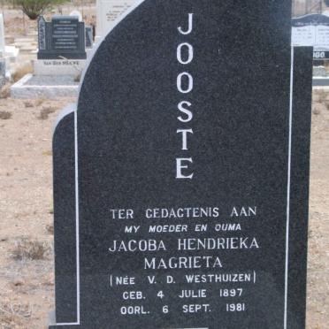 JOOSTE Jacoba Hendrieka Magrieta nee V.D. WESTHUIZEN 1897-1981