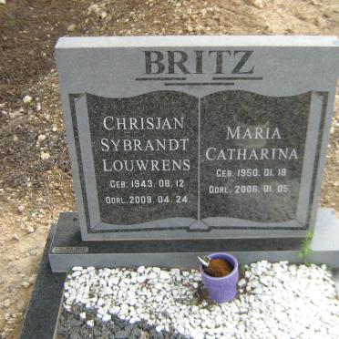 BRITZ Chrisjan Sybrandt Louwrens 1943-2009 &amp; Maria Catharina 1950-2006