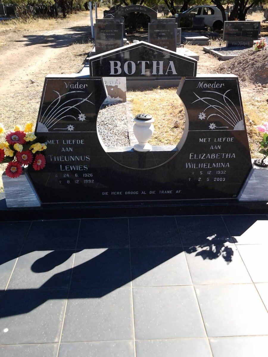 BOTHA Theunnus Lewies 1926-1992 &amp; Elizabeth Wilhelmina 1932-2003