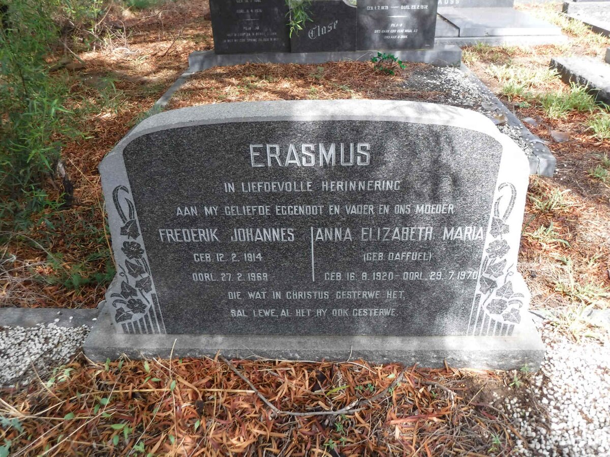 ERASMUS Frederik Johannes 1914-1969 &amp; Anna Elizabeth Maria DAFFUEL 1920-1970