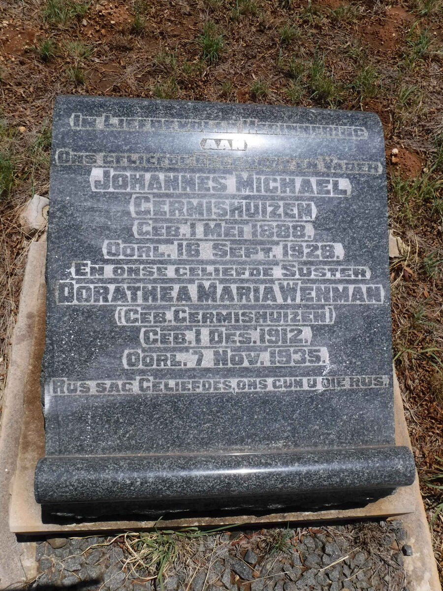GERMISHUIZEN Johannes Michael 1888-1928 :: WENMAN Dorathea Maria nee GERMISHUIZEN 1912-1935