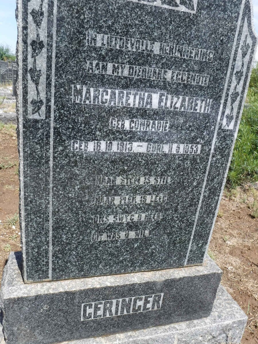 GERINGER Margaretha Elizabeth nee CONRADIE 1913-1953