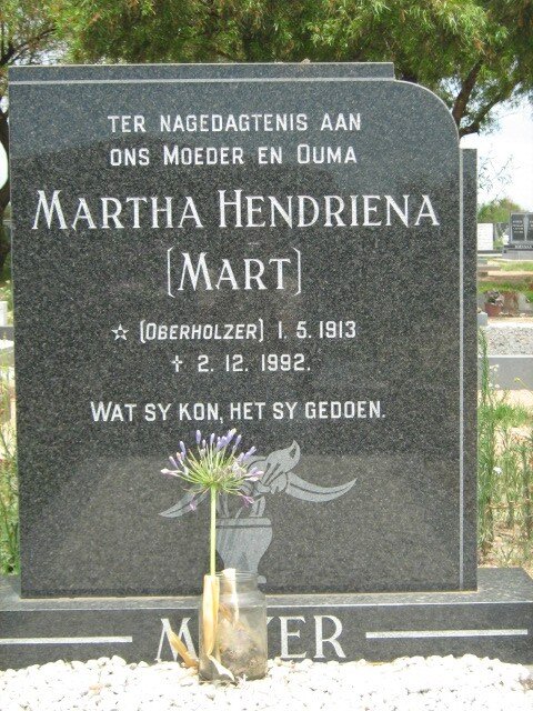 MEYER Martha Hendriena nee OBERHOLZER 1913-1992