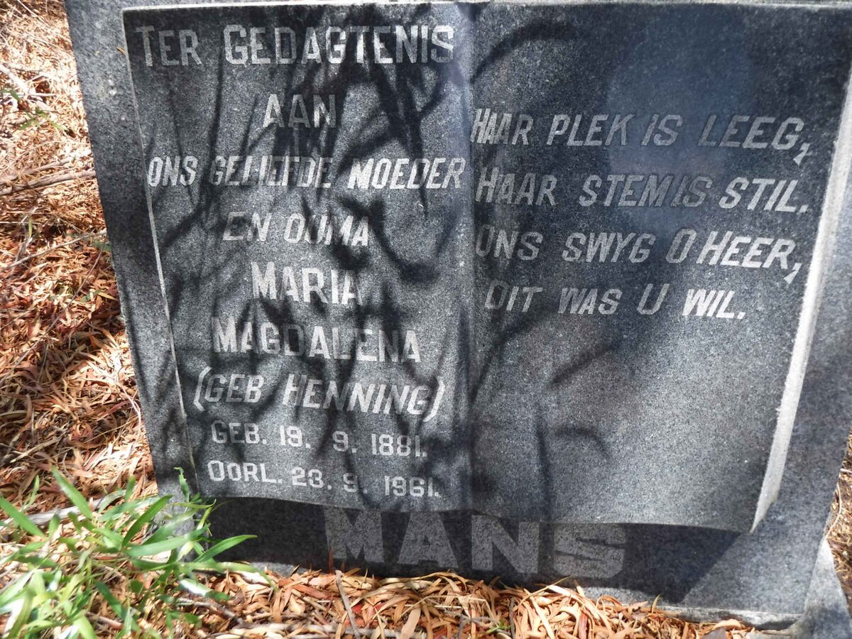 MANS Maria Magdalena nee HENNING 1881-1961