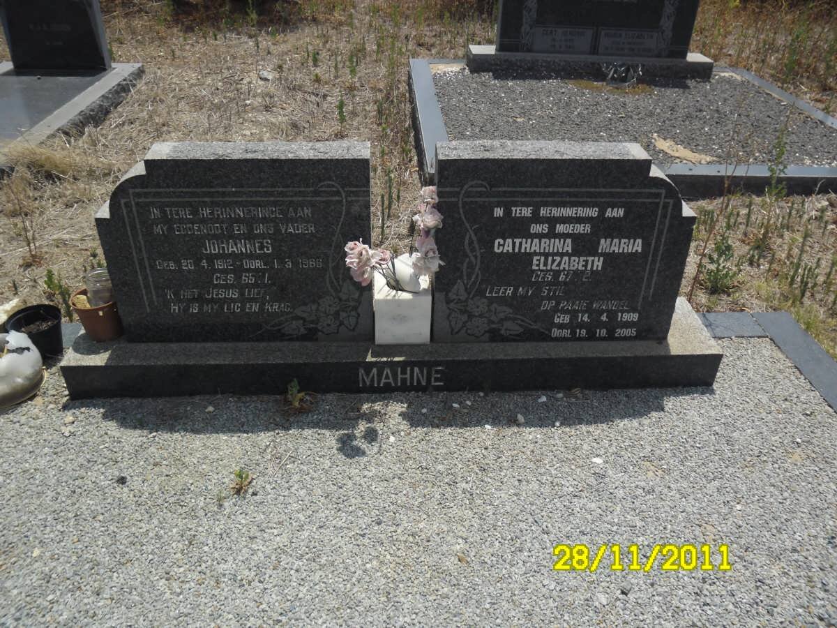 MAHNE Johannes 1912-1966 &amp; Catharina Maria Elizabeth 1909-2005