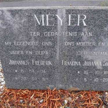 MEYER Johannes Frederik 1914-1989 &amp; Francina Johanna Susanna 1918-2002