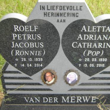 MERWE Roelf Petrus Jacobus, van der 1939-2014 &amp; Aletta Adriana Catharina 1930-2010