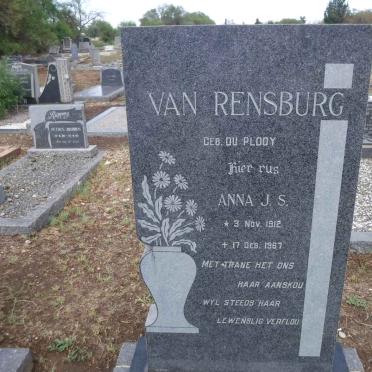 RENSBURG Anna J.S., van nee DU PLOOY 1912-1967