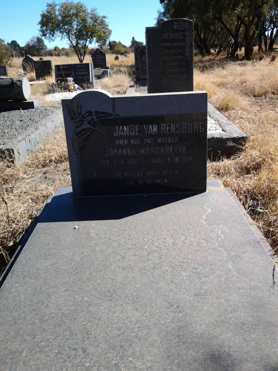 RENSBURG Johanna Margaretha, Janse van 1891-1974