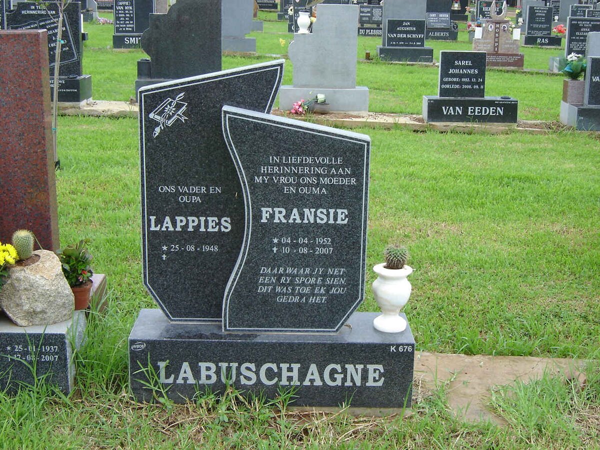 LABUSCHAGNE Lappies 1948-  &amp; Fransie 1952-2007