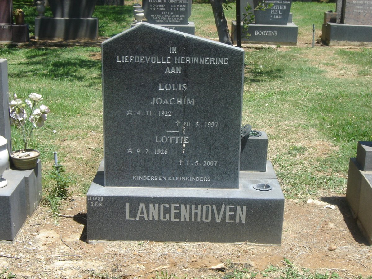 LANGENHOVEN Louis Joachim 1922-1997 &amp; Lottie 1926-2007