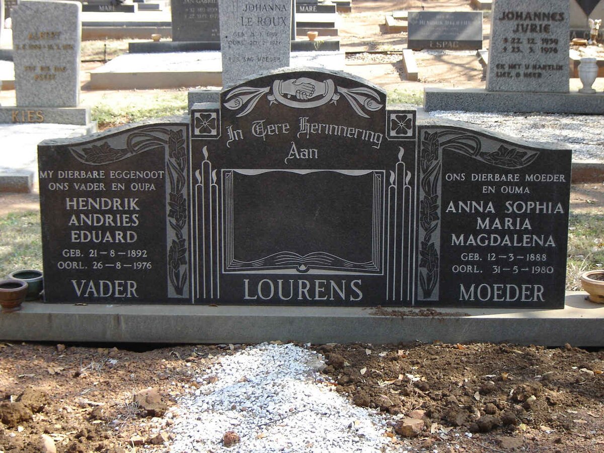 LOURENS Hendrik Andries Eduard 1892-1976 & Anna Sophia Maria Magdalena 1888-1980