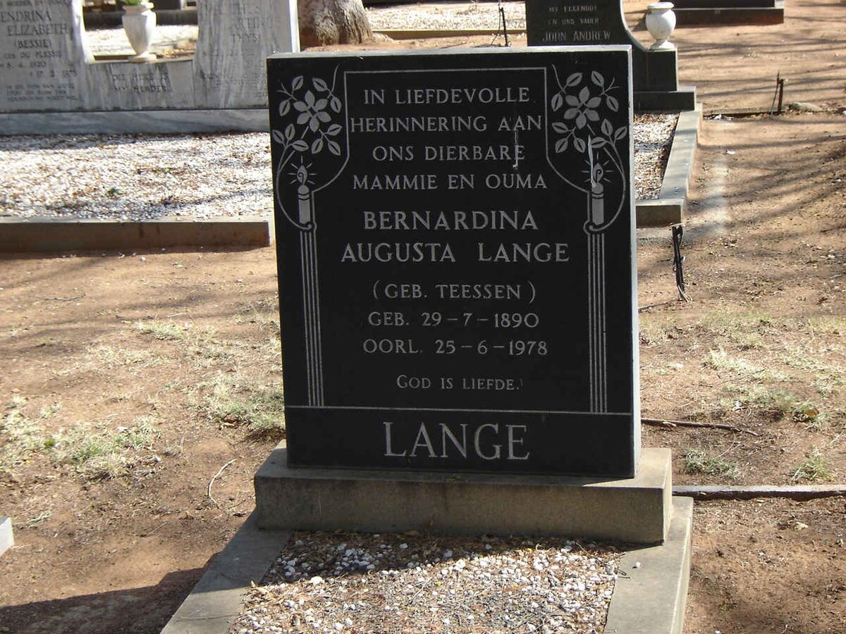 LANGE Bernardina Augusta nee TEESSEN 1890-1978