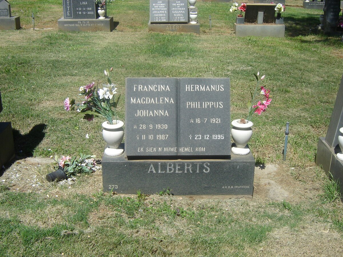 ALBERTS Hermanus Philippus 1921-1995 &amp; Francina Magdalena Johanna 1930-1987