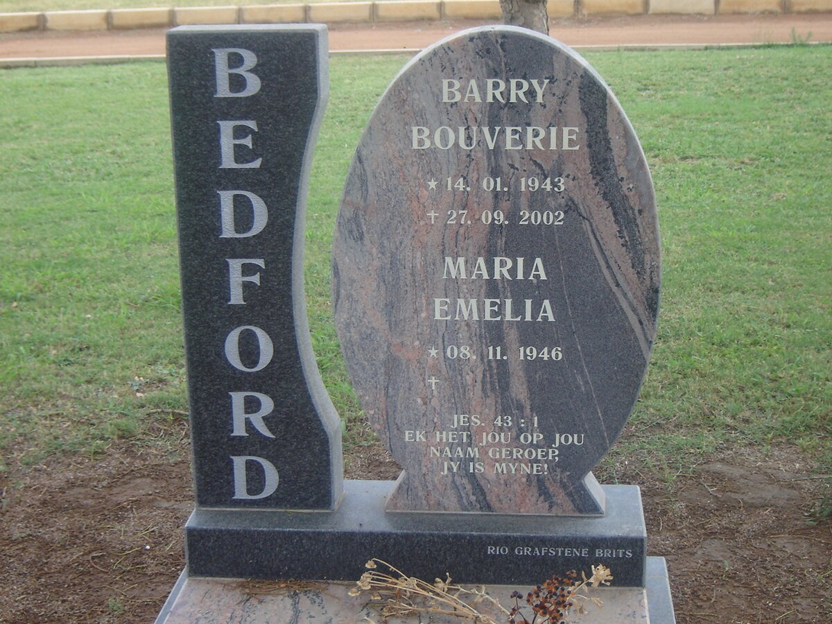 BEDFORD Barry Bouverie 1943-2002 &amp; Maria Emelia 1946-
