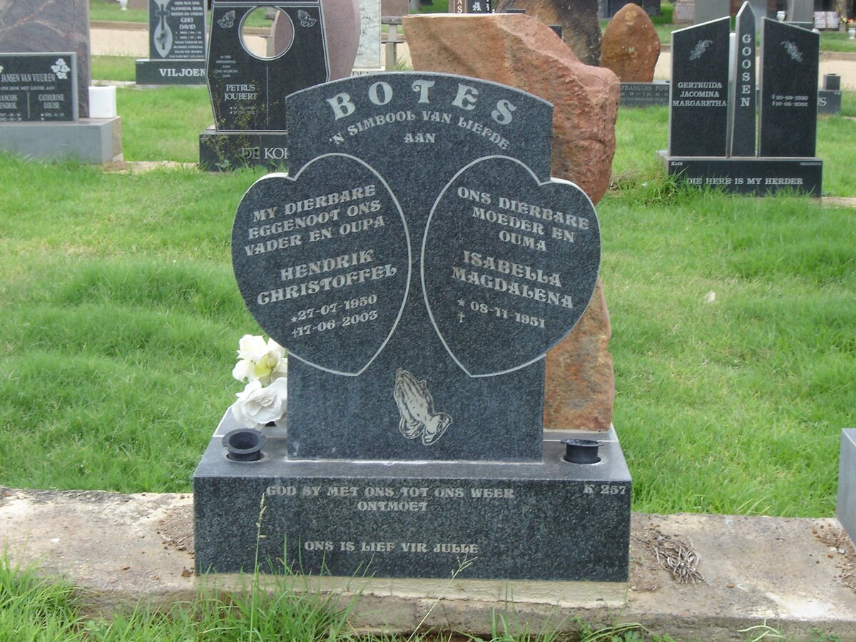 BOTES Hendrik Christoffel 1950-2003 &amp; Isabella Magdalena 1951-