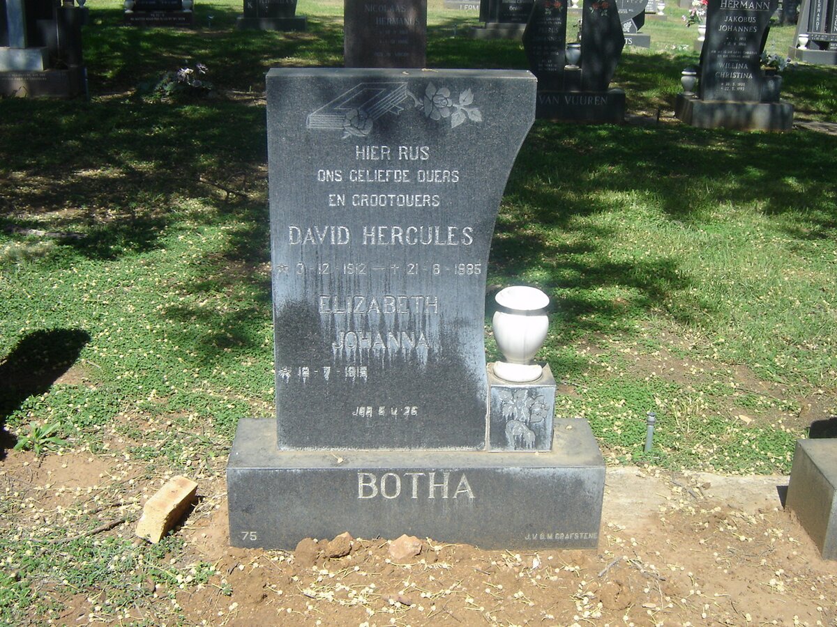 BOTHA David Hercules 1912-1985 &amp; Elizabeth Johanna 1915-