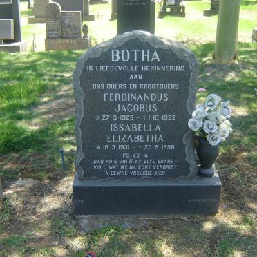 BOTHA Ferdinandus Jacobus 1925-1992 &amp; Issabella Elizabetha 1931-1998