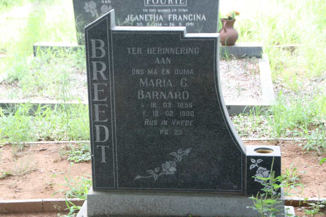 BREEDT Maria C. nee BARNARD 1896-1980