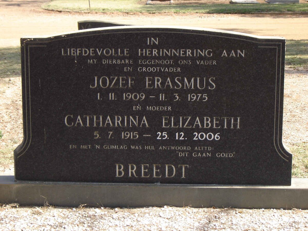 BREEDT Jozef Erasmus 1909-1975 & Catharina Elizabeth  1915-2006