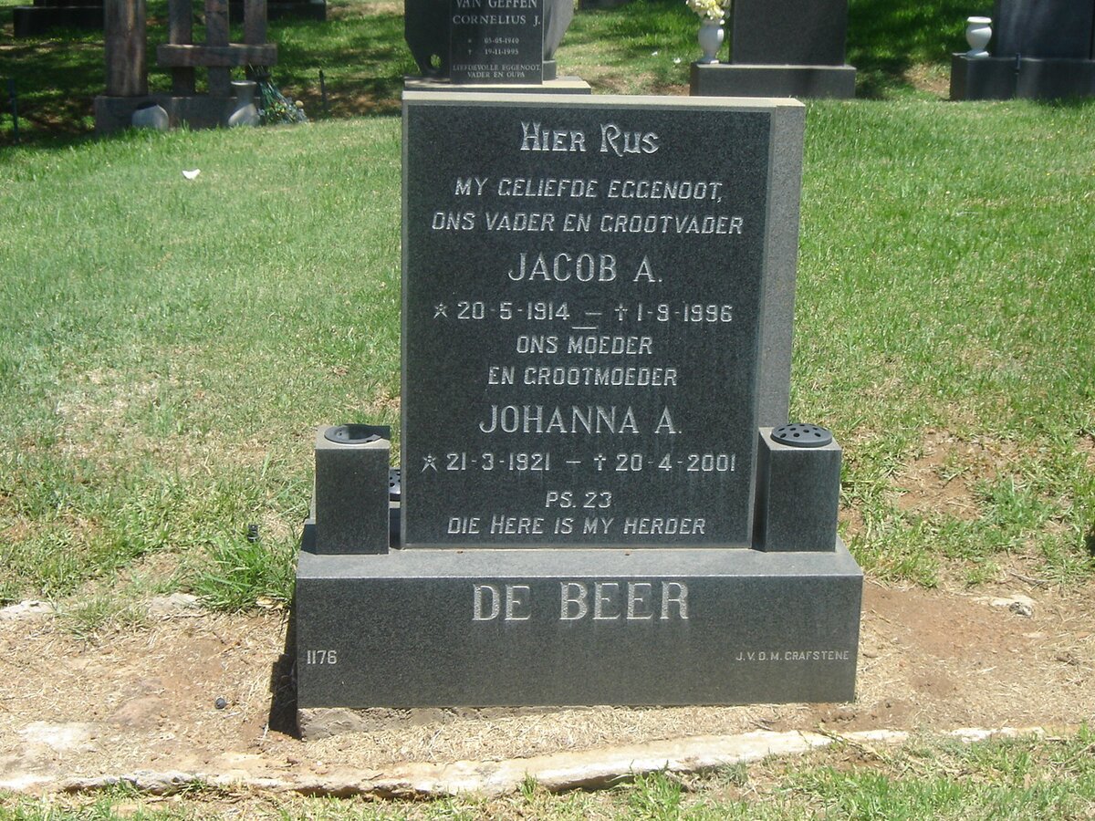 BEER Jacob A., de 1914-1996 &amp; Johanna A. 1921-2001