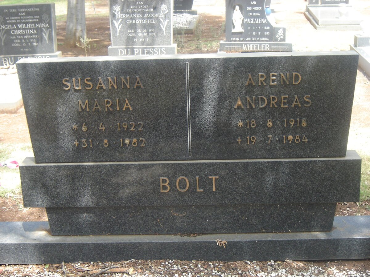 BOLT Arend Andreas 1918-1984 &amp; Susanna Maria 1922-1982 