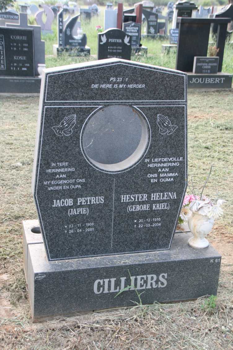 CILLIERS Jacob Petrus 1908-2001 & Hester Helena KRIEL 1916-2004