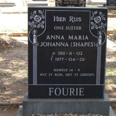 FOURIE Anna Maria Johanna nee SHAPES 1911-1977