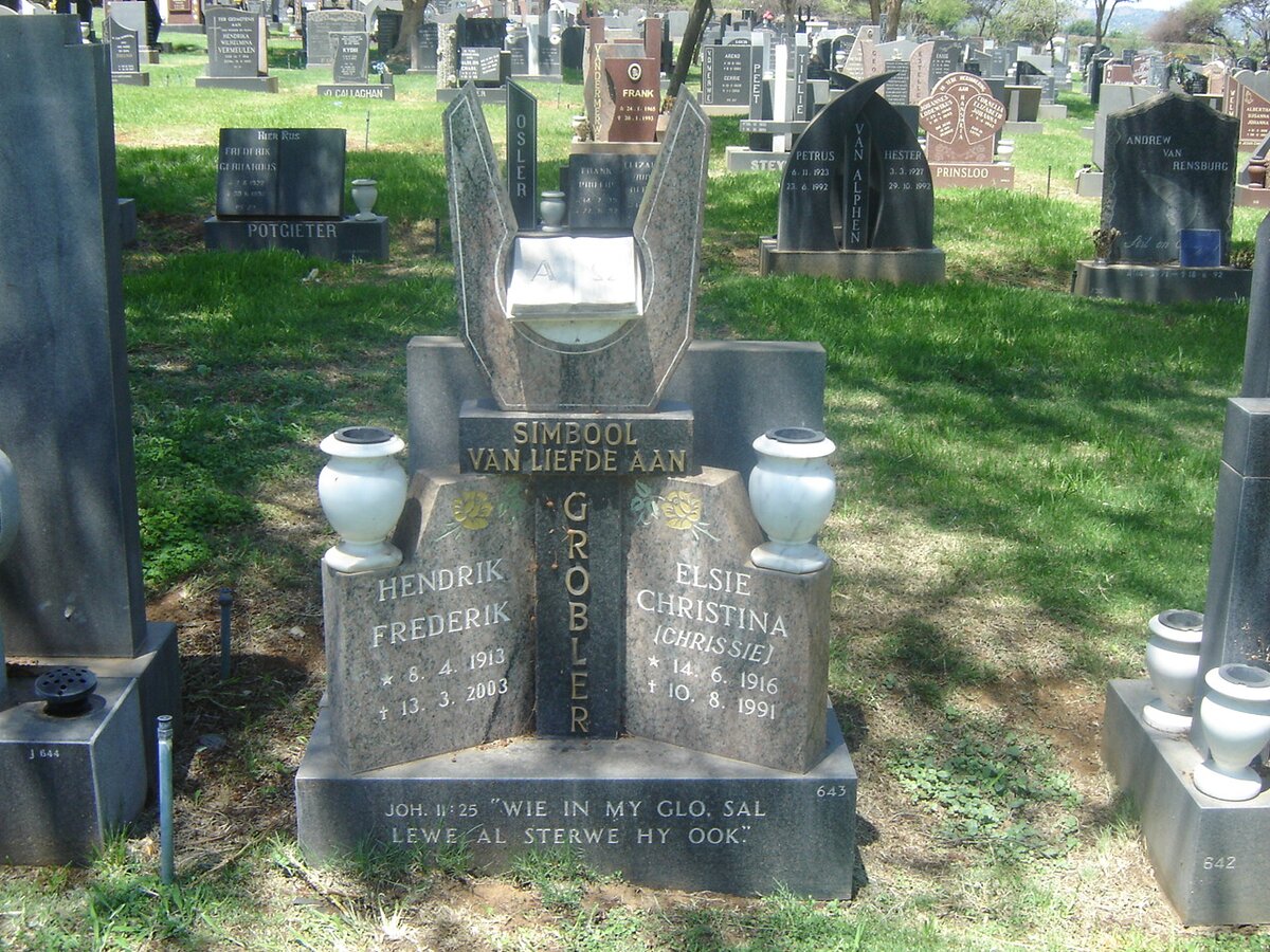 GROBLER Hendrik Frederik 1913-2003 &amp; Elsie Christina 1916-1991