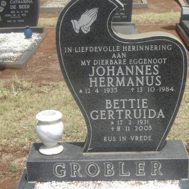 GROBLER Johannes Hermanus 1935-1984 &amp; Bettie Gertruida 1931-2005