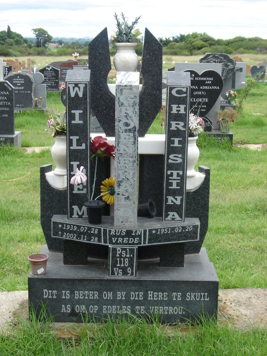 GROENEWALD Willem 1939-2002 &amp; Christina 1951-
