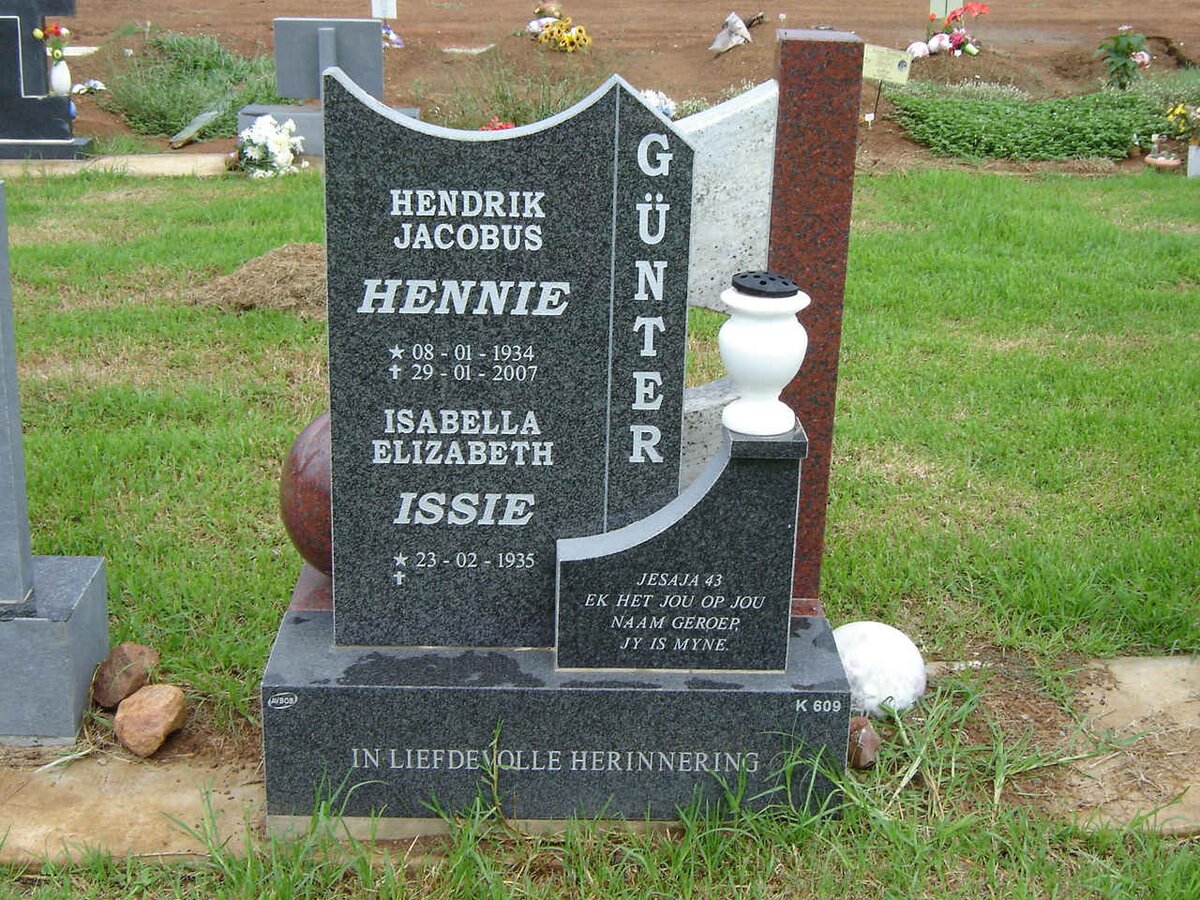 GUNTER Hendrik Jacobus 1934-2007 &amp; Isabella Elizabeth 1935-