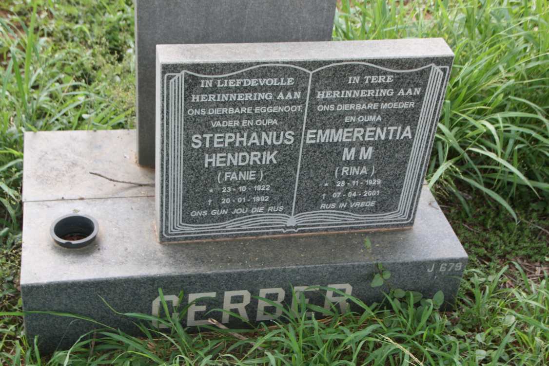 GERBER Stephanus Hendrik 1922-1992 & Emmerentia M.M. 1929-2001