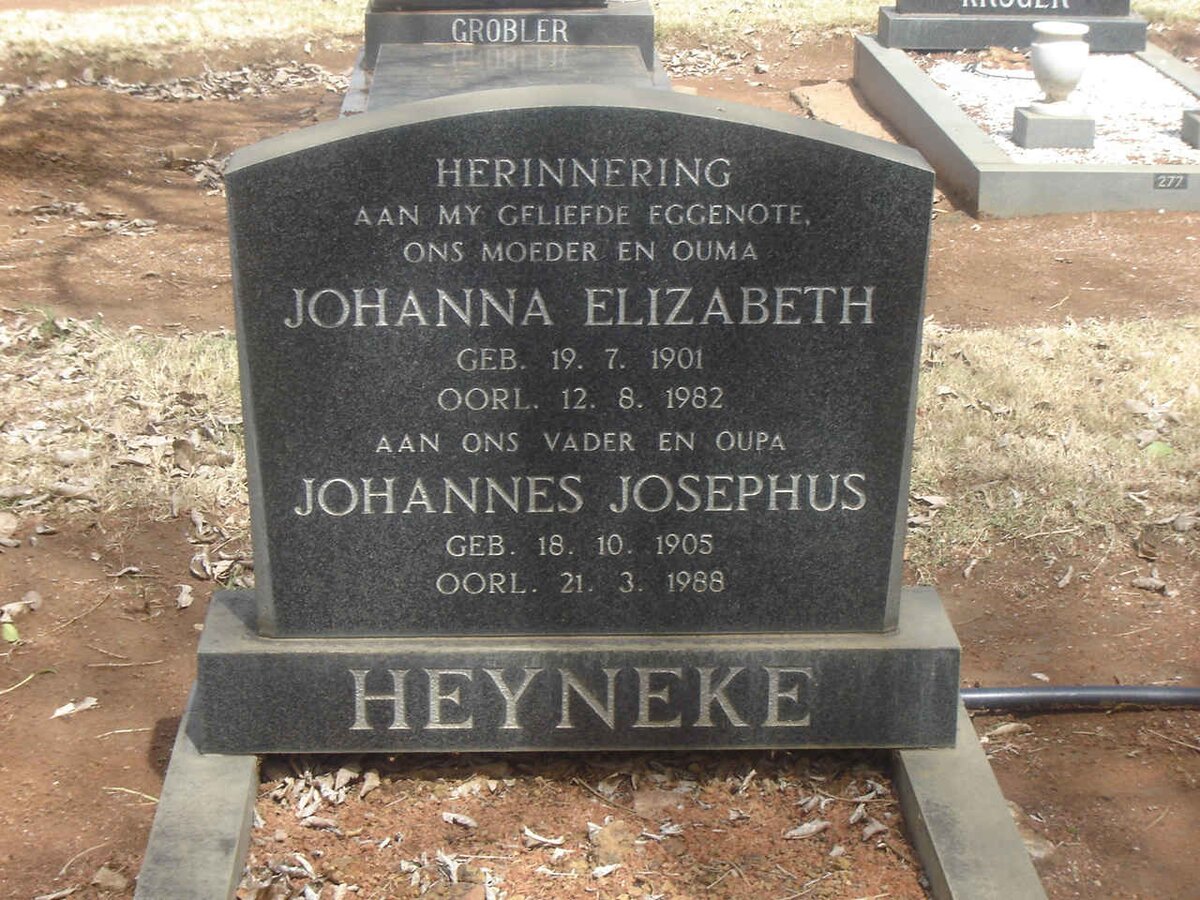 HEYNEKE Johannes Josephus 1905-1988 &amp; Johanna Elizabeth 1901-1982
