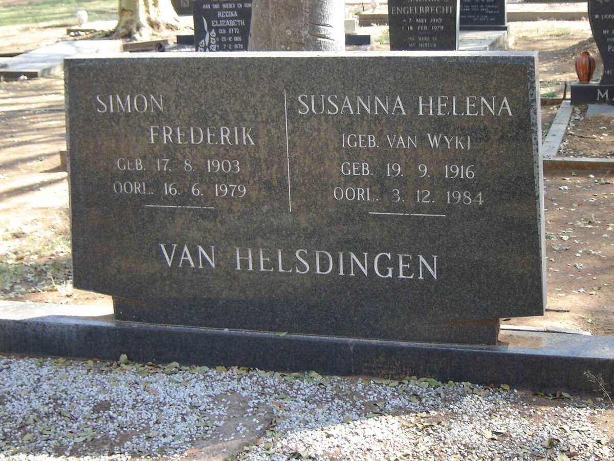 HELSDINGEN Simon Frederik, van 1903-1979 & Susanna Helena VAN WYK 1916-1984