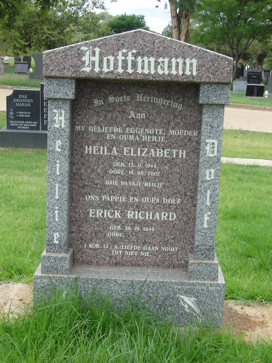 1HOFFMANN Erick Richard 1946-  &amp; Heila Elizabeth 1944-2002
