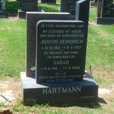 HARTMANN Joseph Heindrich 1912-1997 &amp; Sarah 1918-2004