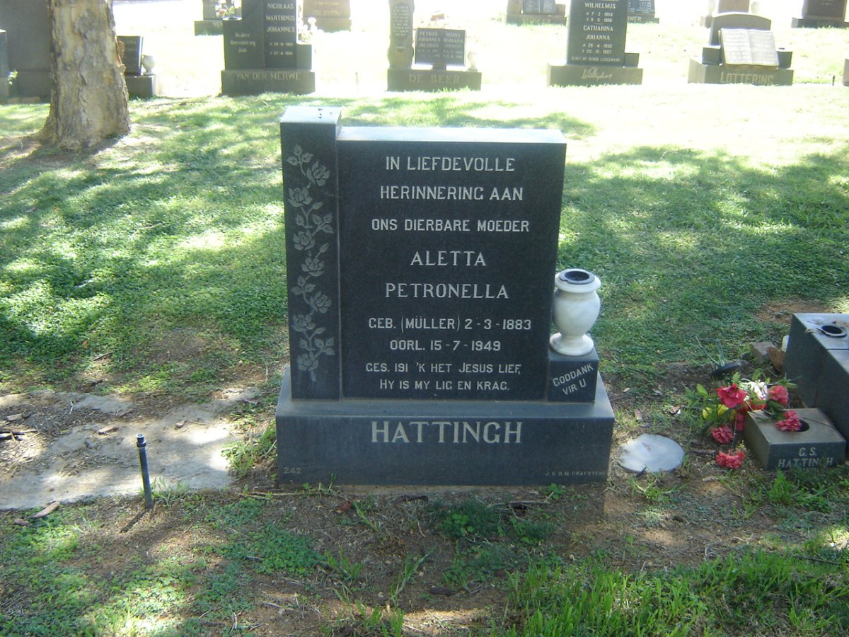 HATTINGH Aletta Petronella nee MULLER 1883-1949
